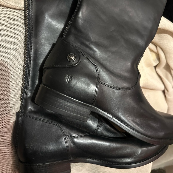 Frye Black leather tall boots w logo on side. 9.5 - Picture 1 of 3